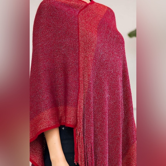 WOMENS ULTRA SOFT TWO TONE FRINGE PONCHO-RIAH FASHION ONE SIZE NEW - Picture 4 of 6